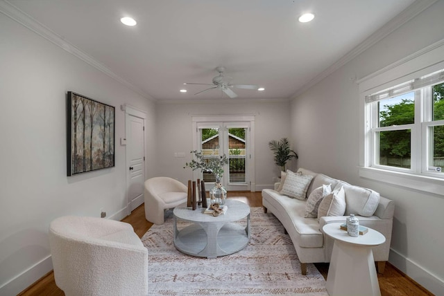 162 Woodmont Blvd, Nashville, TN 37205 - living room with recessed lighting, ceiling fan, crown molding, and wood finished floors