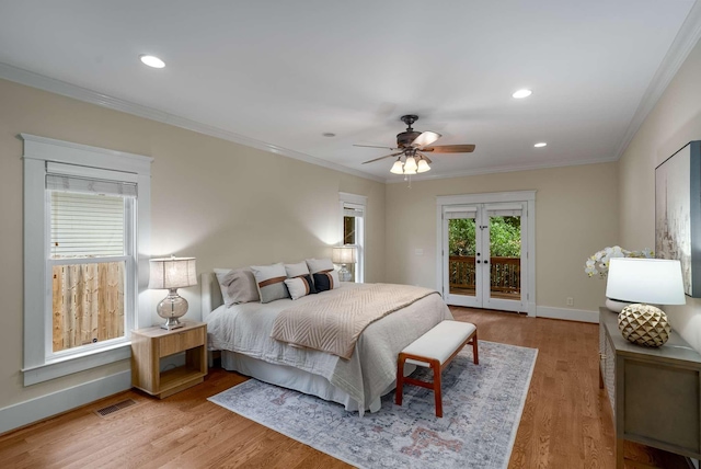 162 Woodmont Blvd, Nashville, TN 37205 - bedroom featuring access to outside, ornamental molding, french doors, recessed lighting, and light wood finished floors