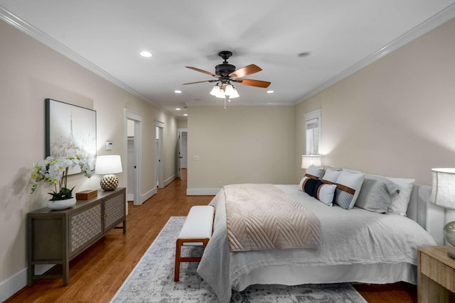 162 Woodmont Blvd, Nashville, TN 37205 - bedroom with recessed lighting, wood finished floors, ornamental molding, and a ceiling fan