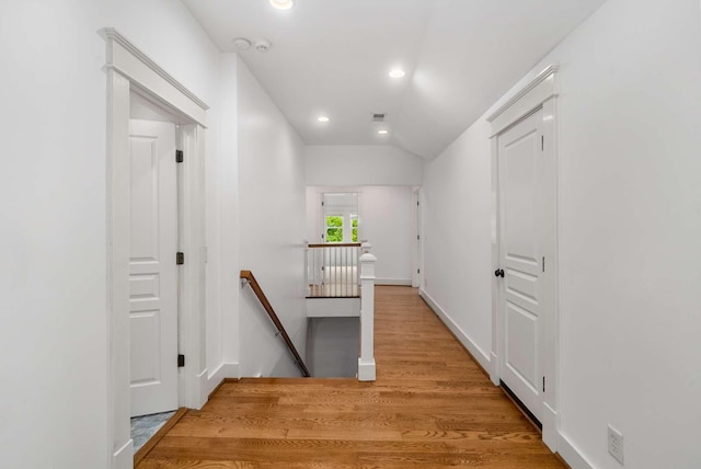 162 Woodmont Blvd, Nashville, TN 37205 - corridor with an upstairs landing, recessed lighting, wood finished floors, and vaulted ceiling