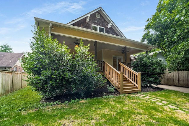 162 Woodmont Blvd, Nashville, TN 37205 - back of house with a ceiling fan, a fenced backyard, and stairway