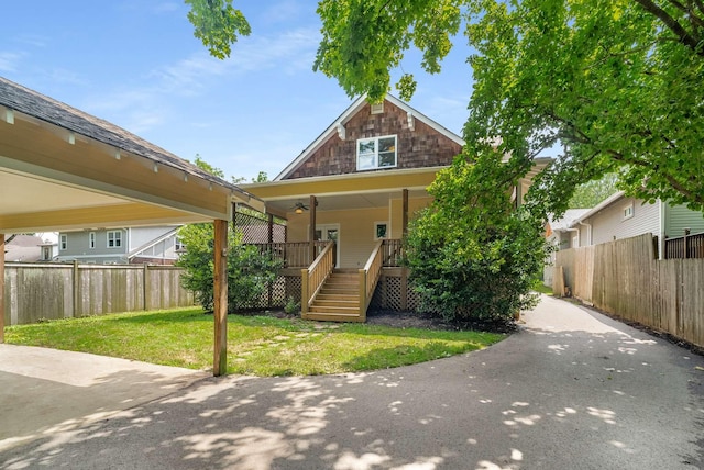 162 Woodmont Blvd, Nashville, TN 37205 - view of front of property featuring stairway, a fenced backyard, covered porch, and a ceiling fan