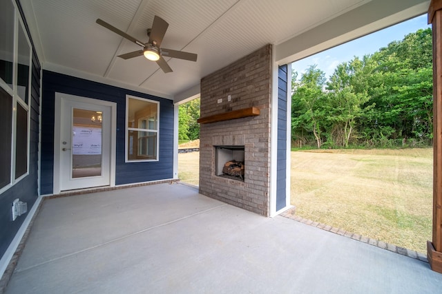 7266 Fairlawn Dr, Fairview, TN 37062 - view of patio / terrace featuring an outdoor brick fireplace and a ceiling fan