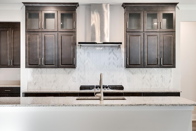 7266 Fairlawn Dr, Fairview, TN 37062 - kitchen featuring ventilation hood, dark brown cabinets, and light stone counters