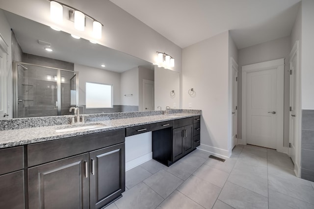 7266 Fairlawn Dr, Fairview, TN 37062 - full bathroom with a shower stall, double vanity, and tile patterned floors