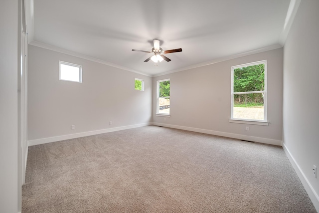 7266 Fairlawn Dr, Fairview, TN 37062 - spare room featuring ornamental molding, carpet floors, ceiling fan, and plenty of natural light