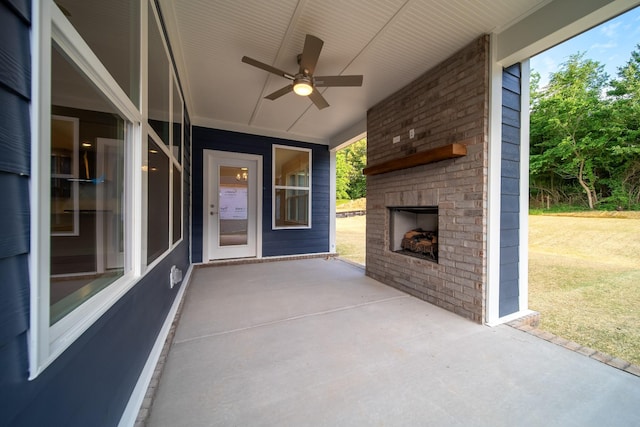 7266 Fairlawn Dr, Fairview, TN 37062 - view of patio featuring an outdoor brick fireplace and ceiling fan
