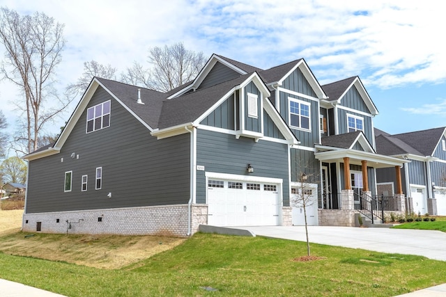 7233 Richvale Dr W, Fairview, TN 37062 - craftsman inspired home featuring driveway, board and batten siding, a front lawn, covered porch, and stone siding