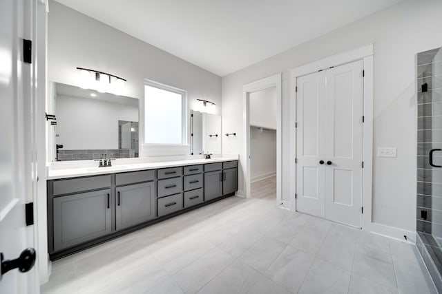 7233 Richvale Dr W, Fairview, TN 37062 - full bath featuring double vanity, a shower stall, and tile patterned flooring