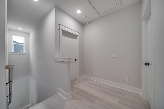 7233 Richvale Dr W, Fairview, TN 37062 - hallway with attic access, an upstairs landing, light wood finished floors, and recessed lighting