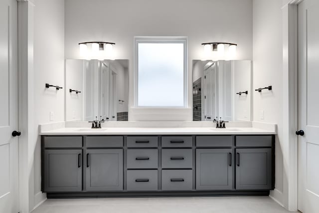 7233 Richvale Dr W, Fairview, TN 37062 - bathroom featuring double vanity, a tile shower, and tile patterned floors