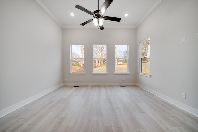 7233 Richvale Dr W, Fairview, TN 37062 - empty room with light wood-type flooring, crown molding, a ceiling fan, and recessed lighting