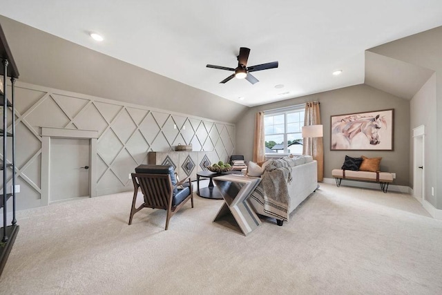 7428 Twill Heights Loop W, Fairview, TN 37062 - living area with ceiling fan, carpet, and vaulted ceiling
