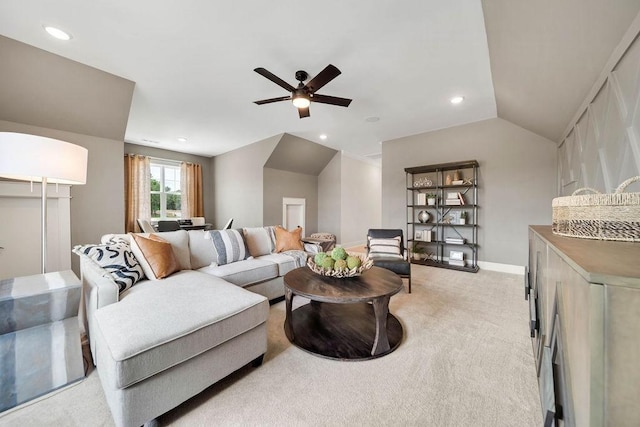 7428 Twill Heights Loop W, Fairview, TN 37062 - living room with carpet floors, ceiling fan, recessed lighting, and vaulted ceiling