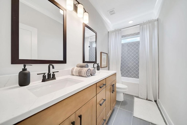7428 Twill Heights Loop W, Fairview, TN 37062 - full bathroom featuring double vanity, shower / tub combo with curtain, and tile patterned flooring