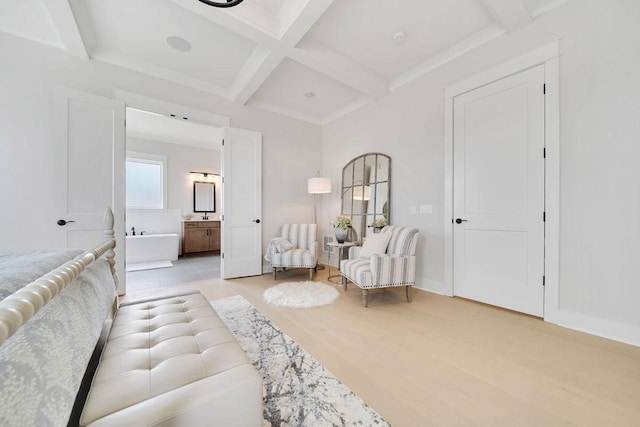 7428 Twill Heights Loop W, Fairview, TN 37062 - bedroom with beamed ceiling, light wood-style flooring, coffered ceiling, and ensuite bathroom