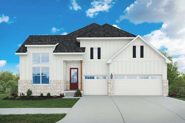 7261 Fairlawn Dr, Fairview, TN 37062 - view of front of home featuring roof with shingles, board and batten siding, stone siding, driveway, and a front yard