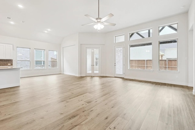 7261 Fairlawn Dr, Fairview, TN 37062 - unfurnished living room featuring light wood-style flooring, ceiling fan, recessed lighting, and french doors