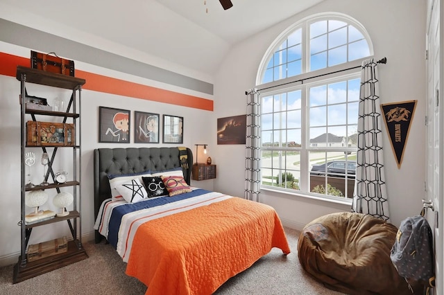 7261 Fairlawn Dr, Fairview, TN 37062 - bedroom with carpet flooring, multiple windows, lofted ceiling, and a ceiling fan