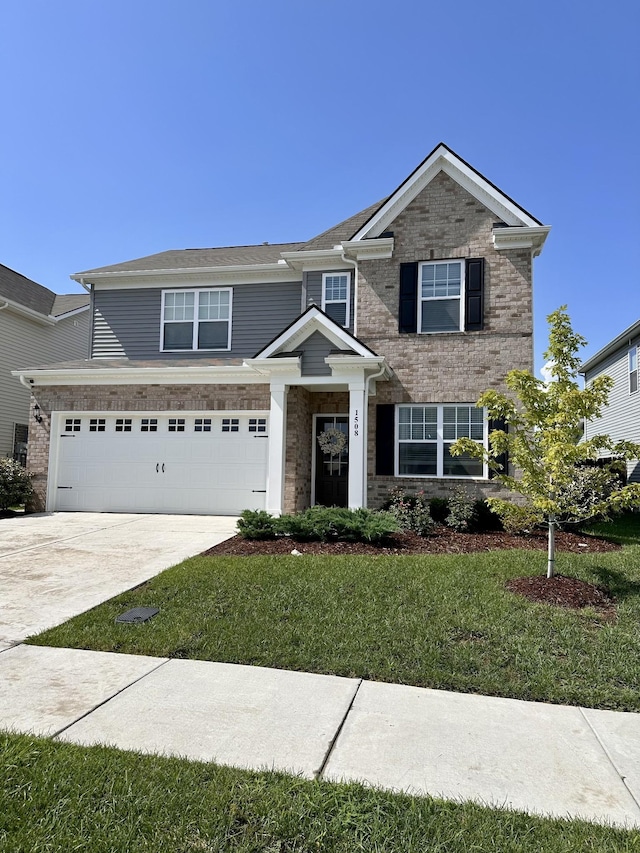 1508 Bethpage Dr, Lebanon, TN 37087 - view of front facade featuring concrete driveway, a front yard, brick siding, and a garage