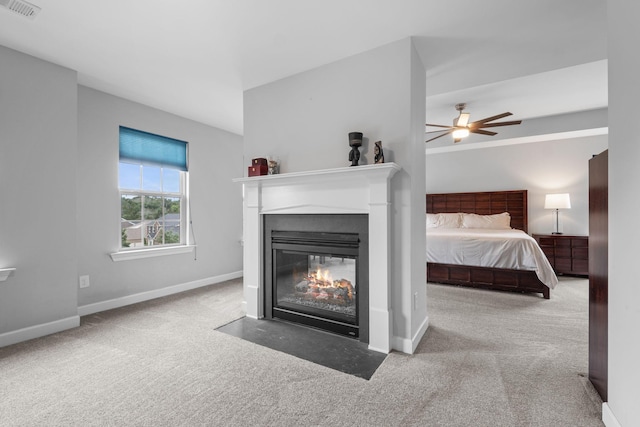 1301 Drury Ln, Mount Juliet, TN 37122 - bedroom featuring carpet flooring, a fireplace with flush hearth, and ceiling fan