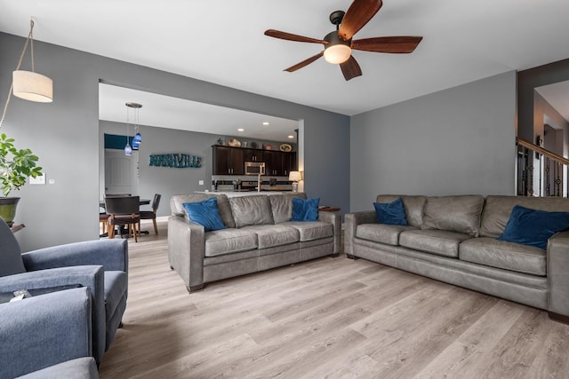 1301 Drury Ln, Mount Juliet, TN 37122 - living area with a ceiling fan, light wood-style floors, and recessed lighting