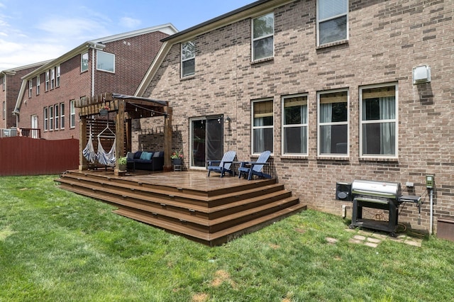 1301 Drury Ln, Mount Juliet, TN 37122 - back of property with a deck, an outdoor hangout area, and brick siding