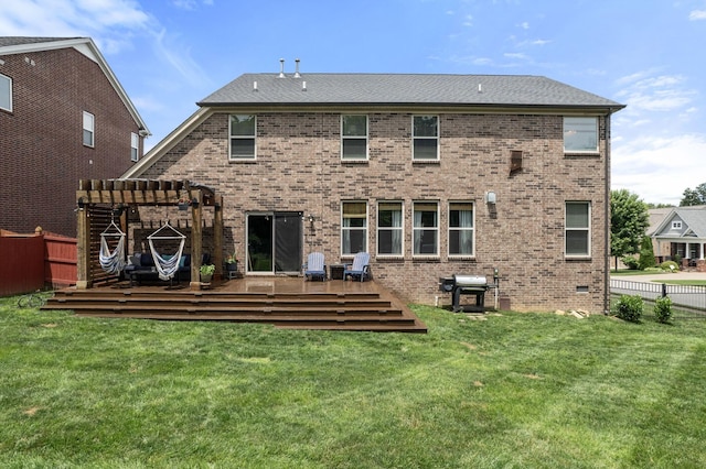 1301 Drury Ln, Mount Juliet, TN 37122 - back of house featuring a pergola, a wooden deck, and brick siding