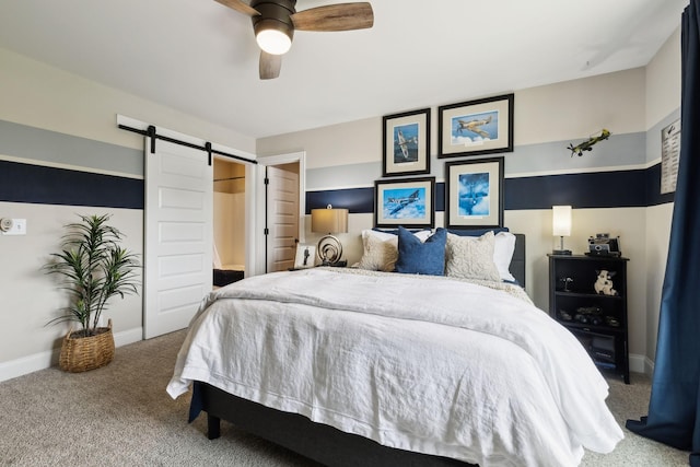 624 Twin View Dr, Murfreesboro, TN 37128 - carpeted bedroom featuring a barn door and a ceiling fan