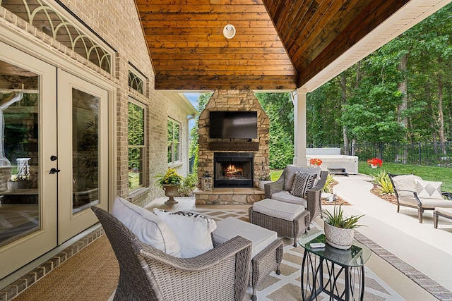 624 Twin View Dr, Murfreesboro, TN 37128 - view of patio featuring french doors and an outdoor living space with a fireplace