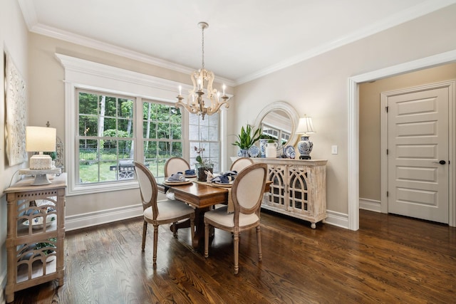 624 Twin View Dr, Murfreesboro, TN 37128 - dining area featuring a chandelier, dark wood-style flooring, and ornamental molding