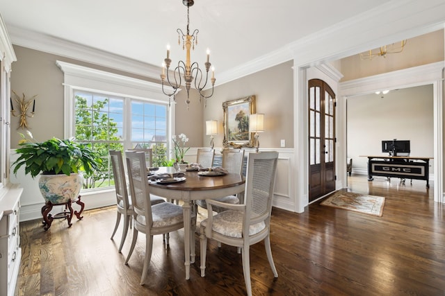 624 Twin View Dr, Murfreesboro, TN 37128 - dining area with a chandelier, dark wood finished floors, and crown molding
