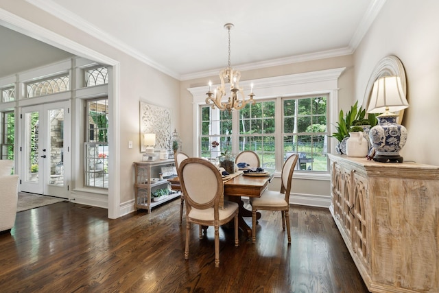 624 Twin View Dr, Murfreesboro, TN 37128 - dining space with a chandelier, dark wood-style flooring, and ornamental molding