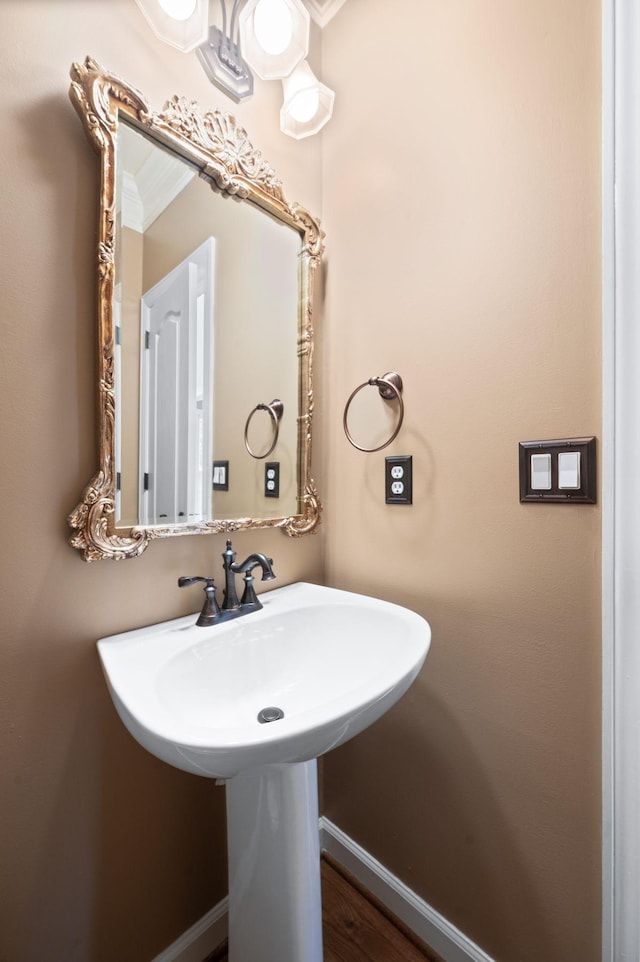 395 Glendower Pl, Franklin, TN 37064 - bathroom featuring ornamental molding and wood finished floors