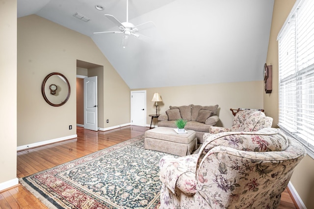 395 Glendower Pl, Franklin, TN 37064 - living room featuring lofted ceiling, wood finished floors, and ceiling fan