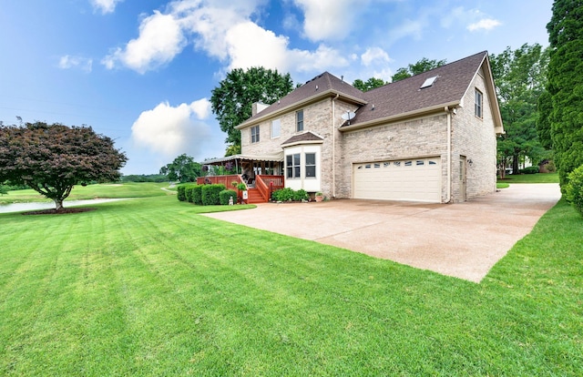 395 Glendower Pl, Franklin, TN 37064 - view of front of house with driveway, a front yard, a garage, brick siding, and roof with shingles