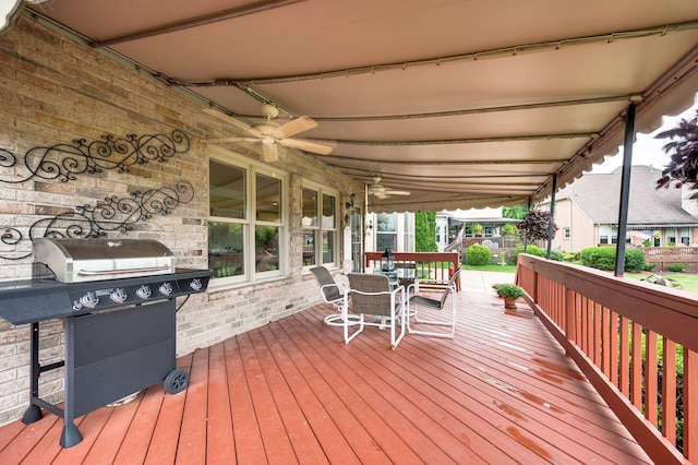 395 Glendower Pl, Franklin, TN 37064 - deck with area for grilling, a ceiling fan, and outdoor dining space