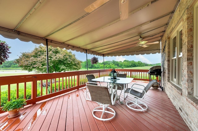 395 Glendower Pl, Franklin, TN 37064 - wooden deck with outdoor dining space, grilling area, and a ceiling fan