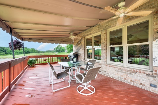395 Glendower Pl, Franklin, TN 37064 - wooden deck with area for grilling and a ceiling fan