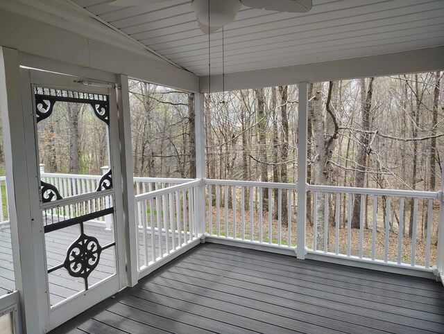 631 Mag A Mor Dr, Lafayette, TN 37083 - unfurnished sunroom with ceiling fan, healthy amount of natural light, and a view of trees