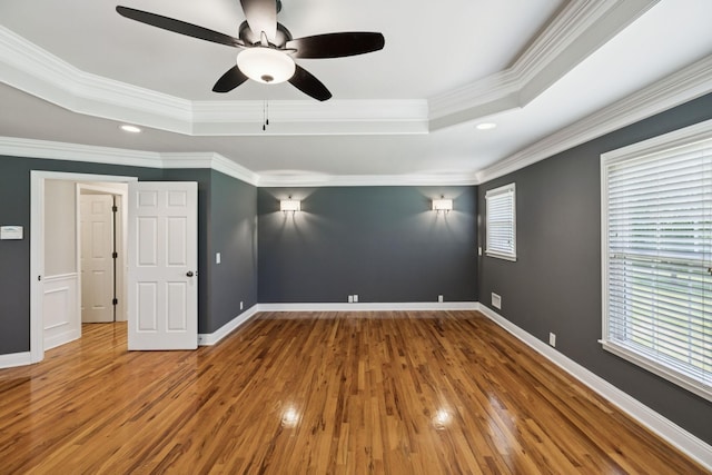 1061 Alford Rd, Murfreesboro, TN 37129 - unfurnished room featuring a raised ceiling, wood finished floors, a ceiling fan, recessed lighting, and ornamental molding