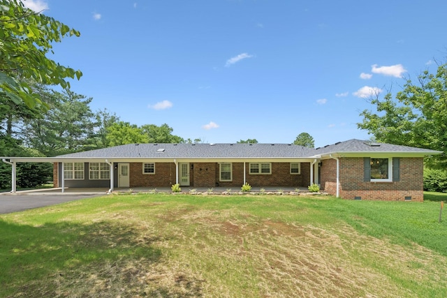1061 Alford Rd, Murfreesboro, TN 37129 - ranch-style home with brick siding, asphalt driveway, crawl space, a carport, and a front lawn