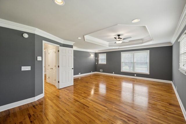 1061 Alford Rd, Murfreesboro, TN 37129 - unfurnished room with ceiling fan, a tray ceiling, wood finished floors, ornamental molding, and recessed lighting