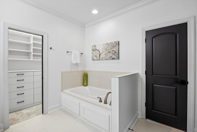 773 Curve St, Chattanooga, TN 37405 - full bathroom featuring a garden tub, ornamental molding, a spacious closet, and tile patterned flooring