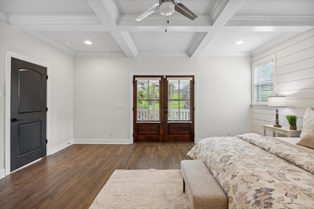773 Curve St, Chattanooga, TN 37405 - bedroom with french doors, access to outside, wood finished floors, coffered ceiling, and beamed ceiling