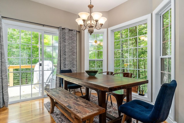 655 Lakeside Dr, Smithville, TN 37166 - dining space featuring a chandelier, light wood finished floors, and plenty of natural light