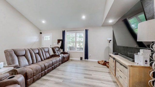 785 Grindstone Hollow Rd, Dickson, TN 37055 - living room featuring light wood-type flooring, vaulted ceiling, and recessed lighting