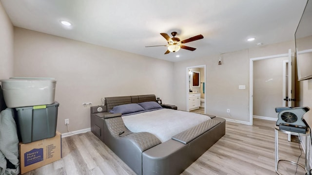 785 Grindstone Hollow Rd, Dickson, TN 37055 - bedroom featuring light wood finished floors, recessed lighting, a ceiling fan, and connected bathroom