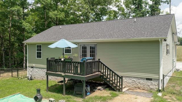 785 Grindstone Hollow Rd, Dickson, TN 37055 - rear view of property featuring crawl space, a wooden deck, and roof with shingles