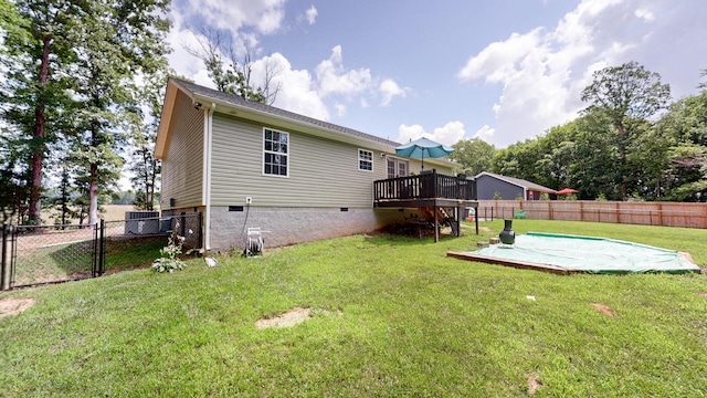 785 Grindstone Hollow Rd, Dickson, TN 37055 - rear view of property with crawl space, a fenced backyard, and a wooden deck